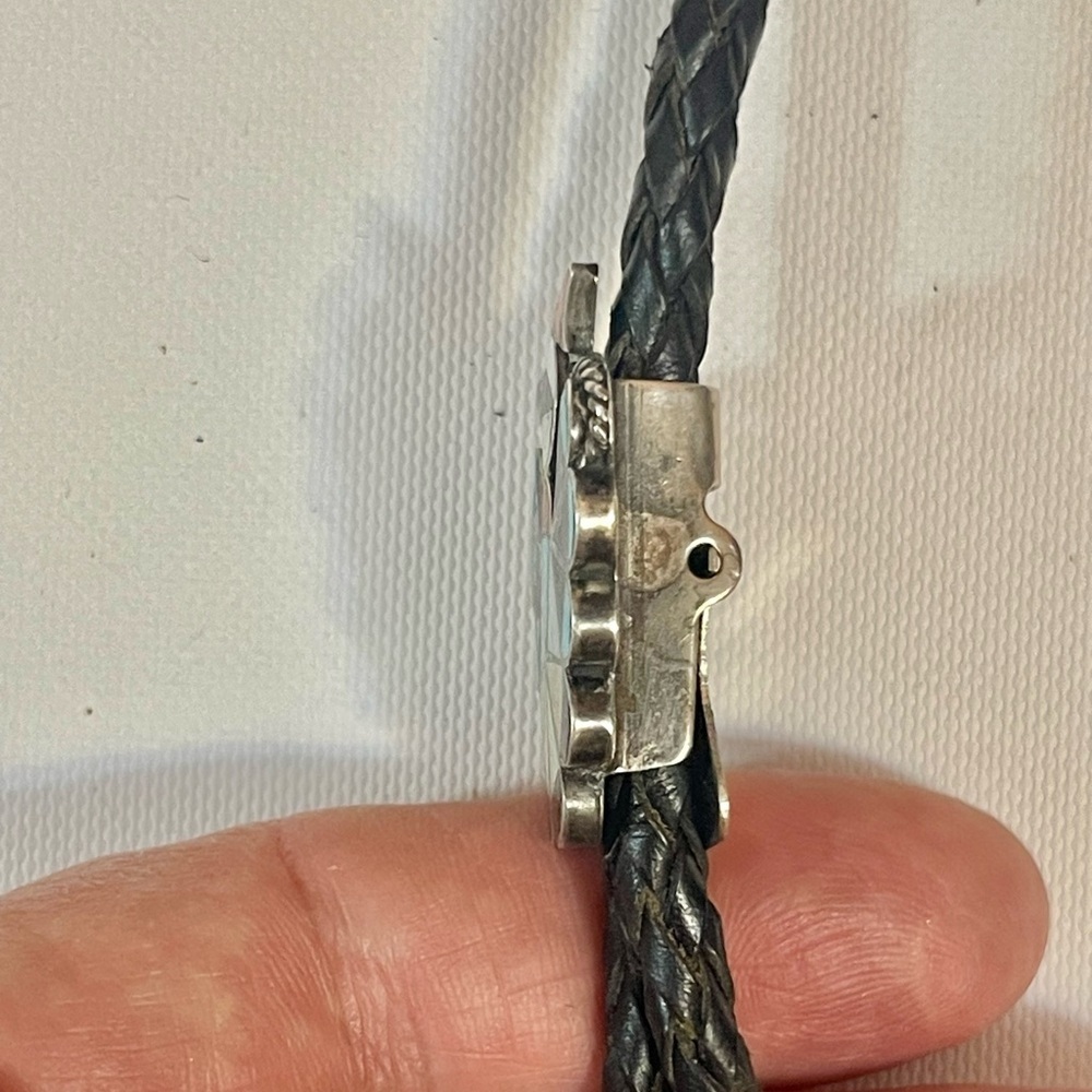 VTG Native American ZUNI STERLING SILVER MOSAIC INLAY THUNDERBIRD BOLO TIE Sign - Picture 6 of 10